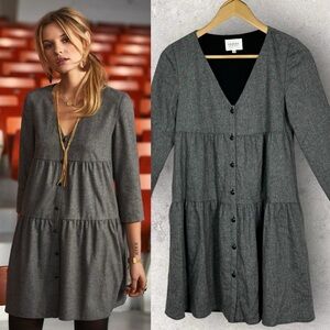 Sezane Wool Blend Tiered Babydoll Dress Size‎ 34 French US 2 Pockets Minimalist